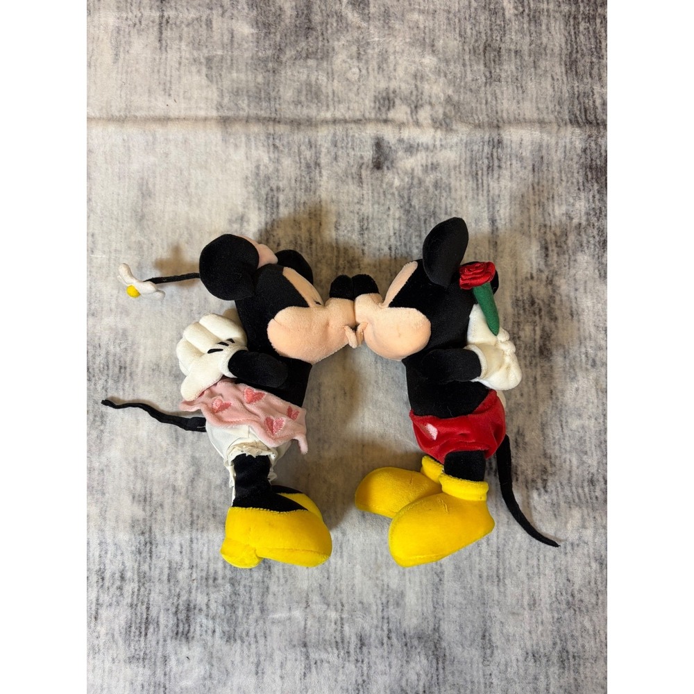 Disney Store Kissing Mickey Minnie Mouse Plush Magnetic Bean Bag Set 8in Rose